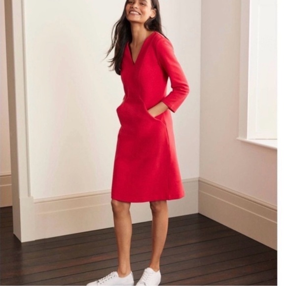 Boden Dresses & Skirts - Boden Bronte Ottoman Dress Pockets Ribbed V-neck Knee Length Red Women’s Sz US4R